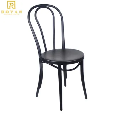 كرسي طعام فيينا معدني أسود عتيق لحفلات الزفاف
